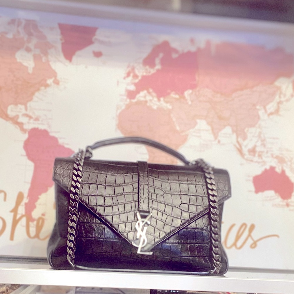 Sold- Auth YSL Mock Croc Leather Large College’ bag Sold